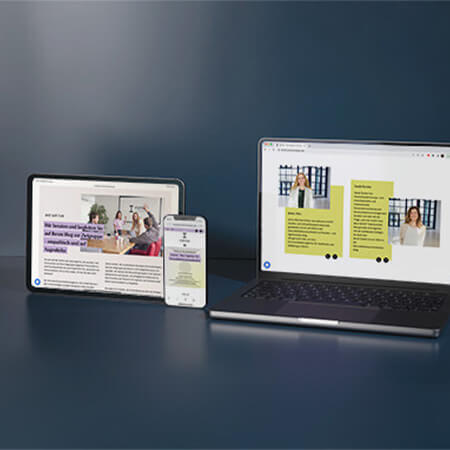 Darstellung einer responsiven Website auf verschiedenen Geräten wie Laptop, Tablet und Smartphone