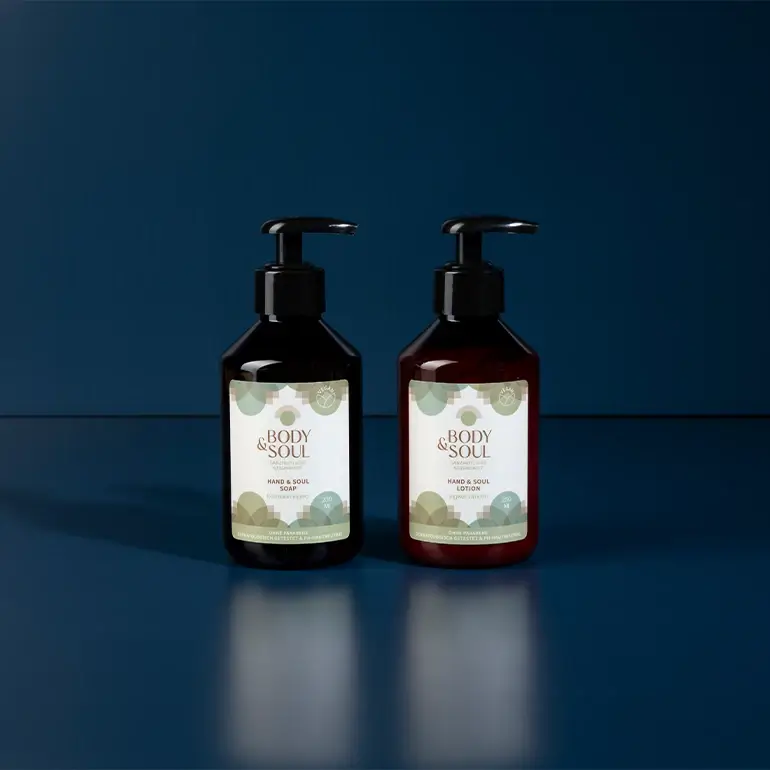 Etikettendesign der Hand & Soul-Lotion von Body & Soul