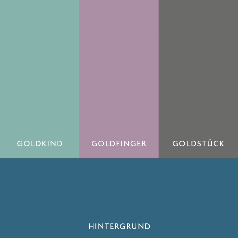 Darstellung der Farben des Corporate Designs von Alicja Acker: ein Mint-, Flieder-, Braun- und Blauton