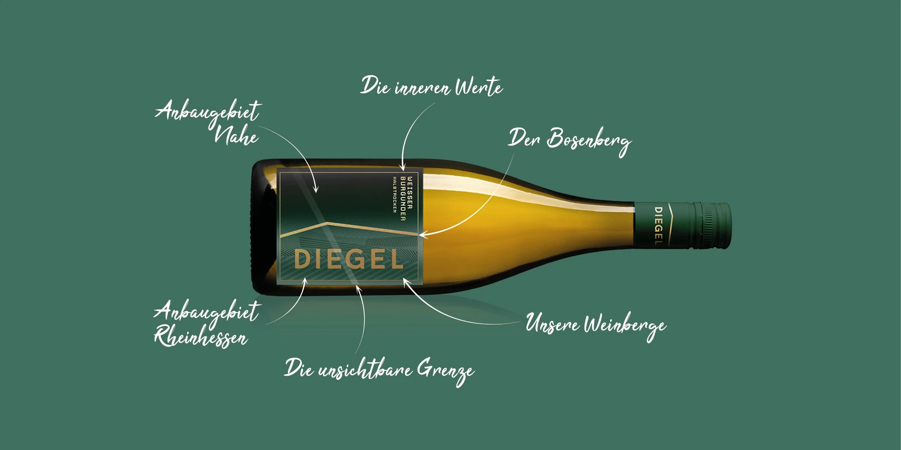 Etikettendesign mit Erklärung der einzelnen Designelemente des Winzerhof Diegel