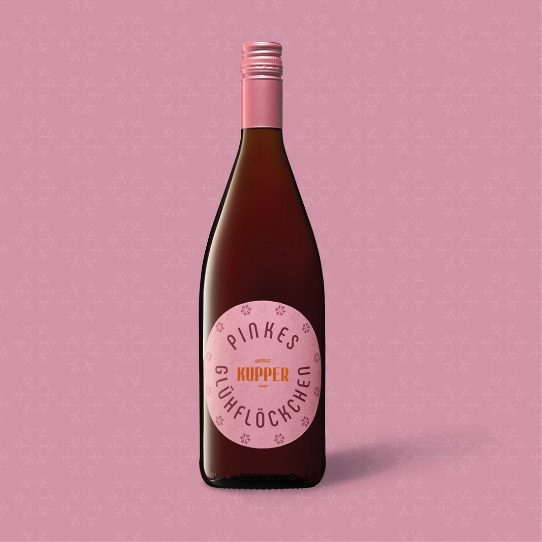 Etikettendesign des Pinken Glühflöckchens des Weingut Kupper